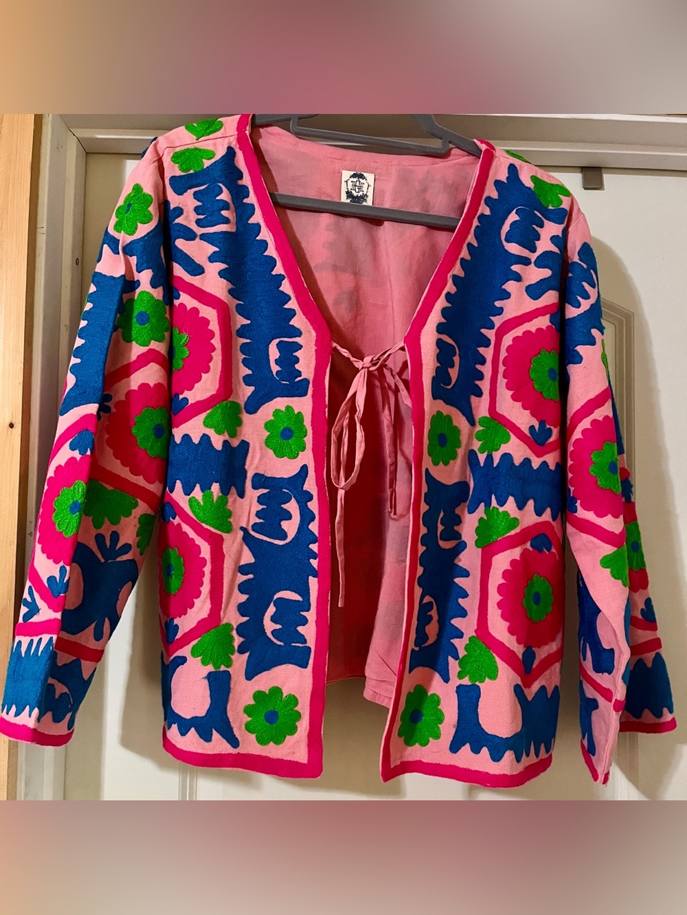 Art to wear eclectic Bohemian NEW Neon Bold colors embroidered Tie-Front Jacket